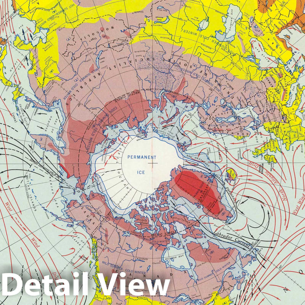 Historic Map : U.S. Air Force. Temperature Provinces and Ocean Currents Chart GH-3a, Northern Hemisphere. 1957 - Vintage Wall Art