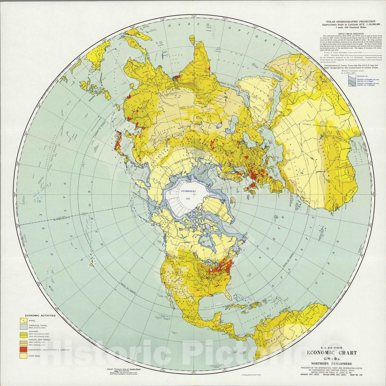 Historic Map : U.S. Air Force. Economic Chart GH-8a, Northern Hemisphere. 1957 - Vintage Wall Art