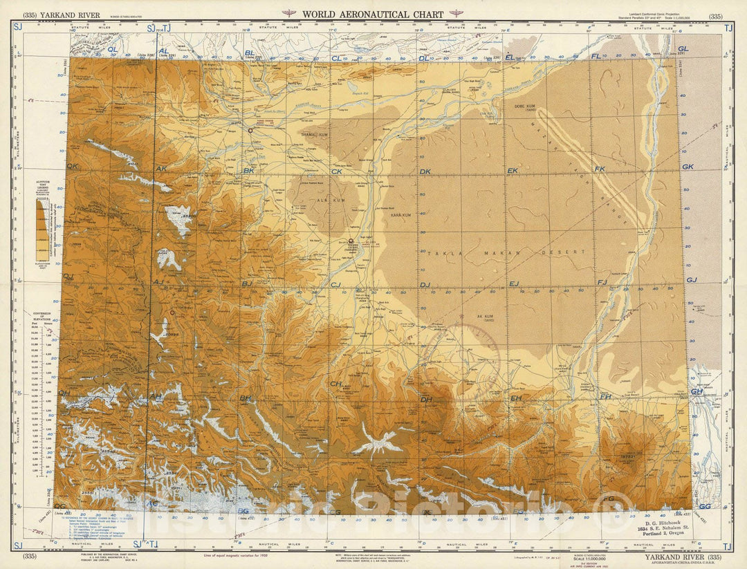 Historic Map : World Aeronautical Chart. Yarkand River (335). 1951 - Vintage Wall Art