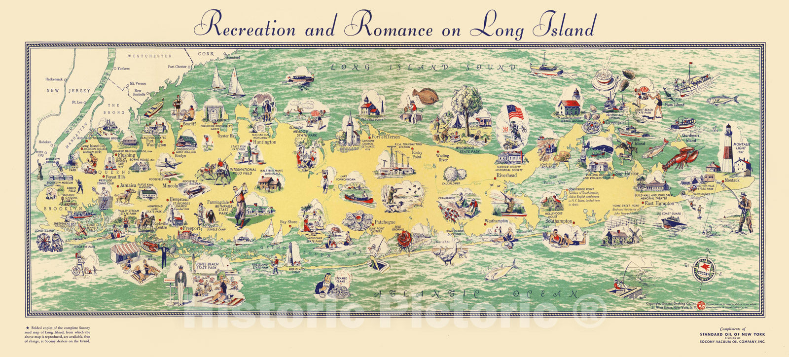 Historic Map - Recreation and Romance on Long Island. 1933 - Vintage Wall Art