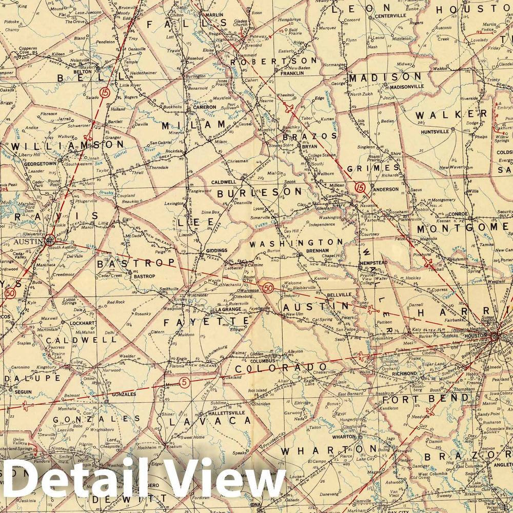 Historic Map : Post Route Map of the State of Texas December 1, 1944. (Eastern Division.) - Vintage Wall Art