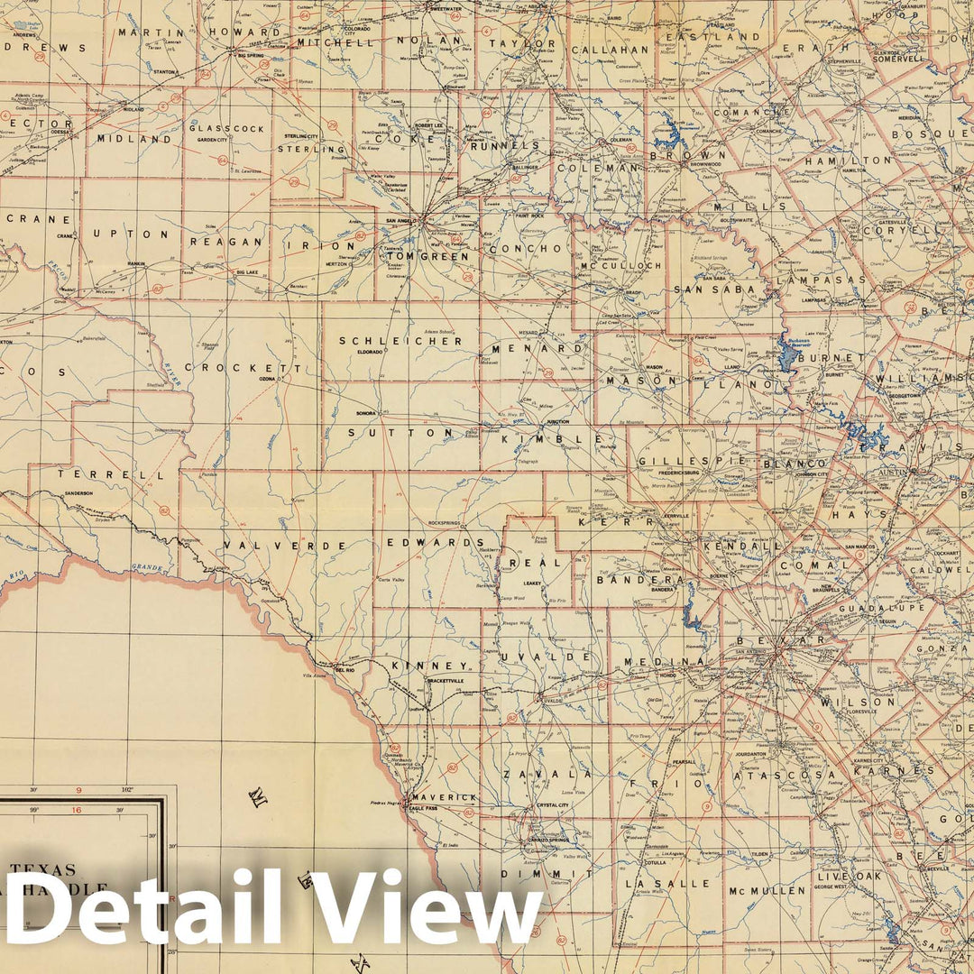 Historic Map : Composite Map: Post Route Map of the State of Texas July 15, 1950. - Vintage Wall Art