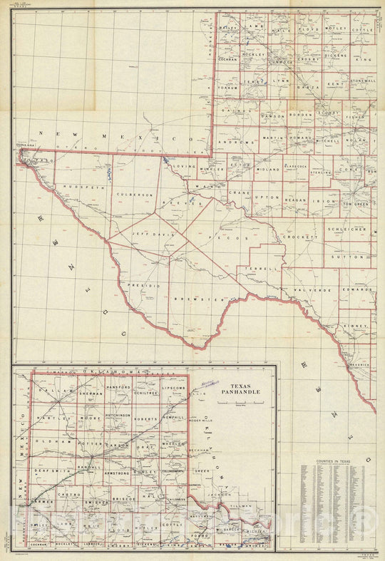 Historic Map : Post Route Map of the State of Texas May 1,1958. (Western Division.) - Vintage Wall Art