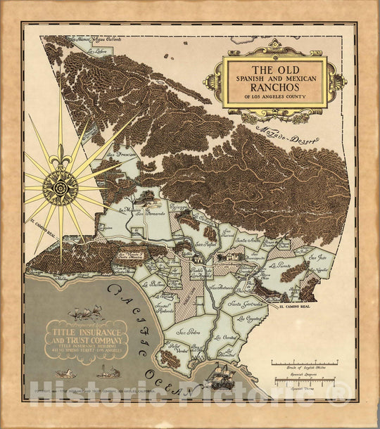 Historic Map : The old Spanish and Mexican ranchos of Los Angeles County 1930 - Vintage Wall Art