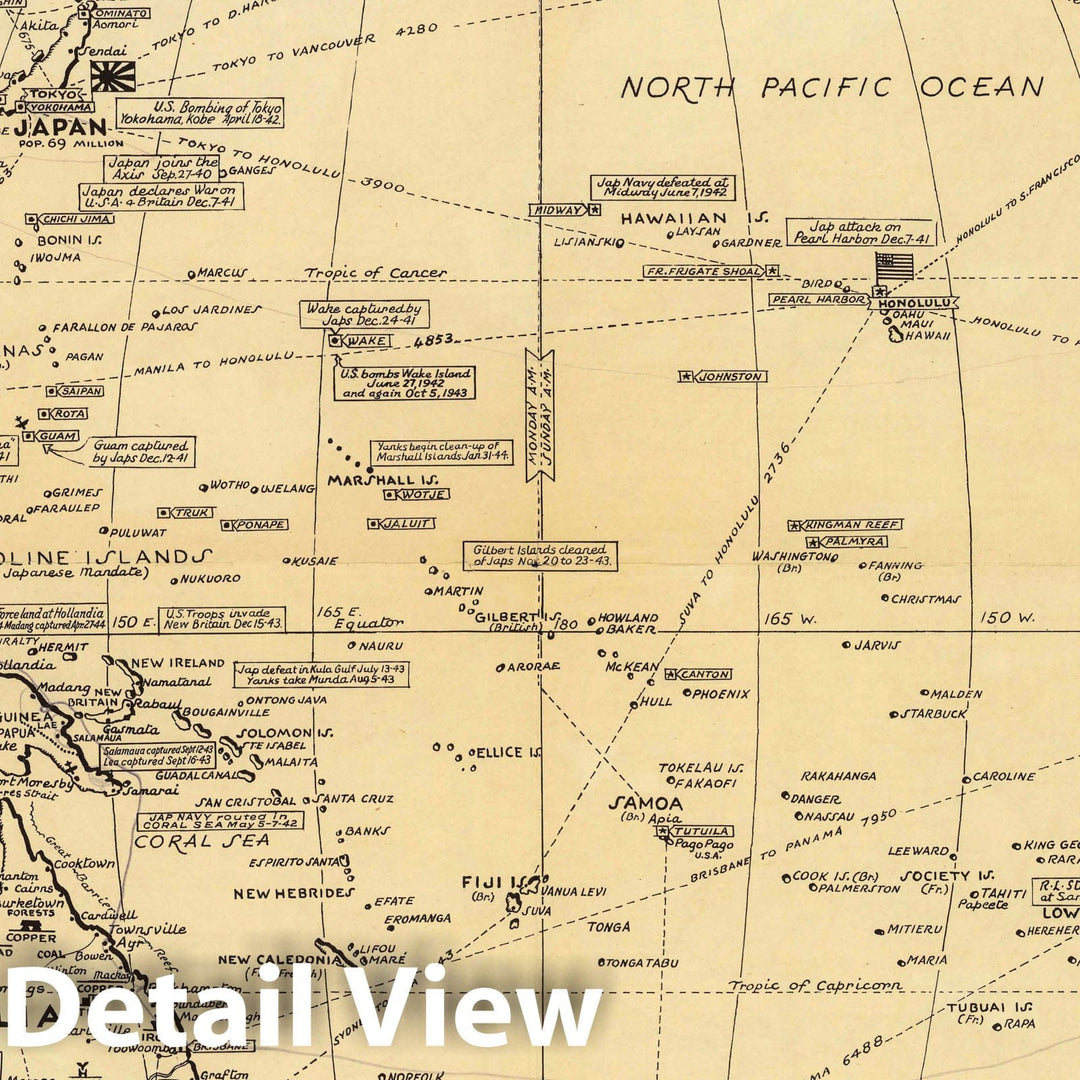 Historic Map : Naval bases, British, U.S.A, Russian and Japanese. Stanley turner, 44 1944 - Vintage Wall Art