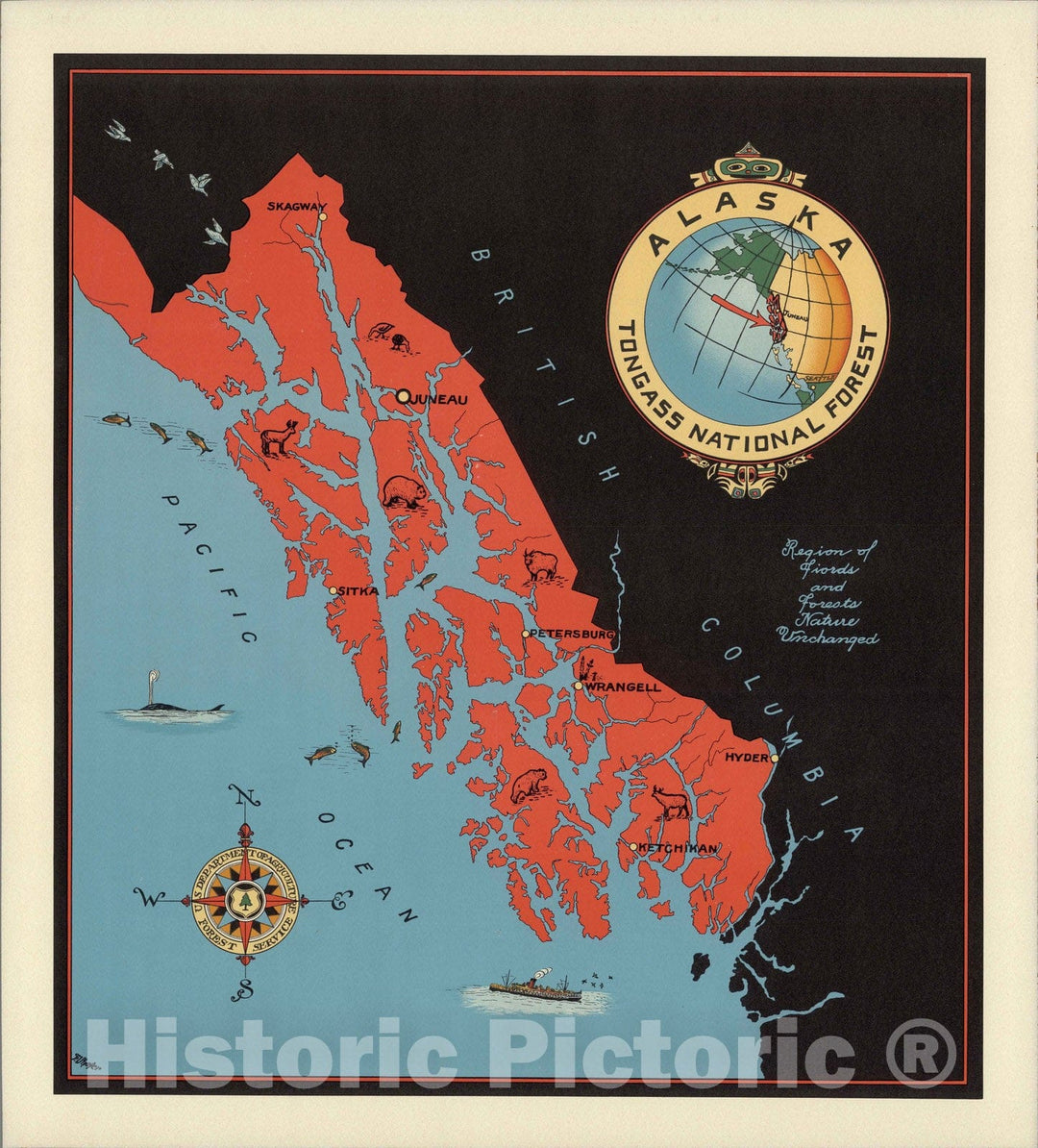 Historic Map : Alaska : Tongass National Forest. F.I. Shafer 1940 - Vintage Wall Art