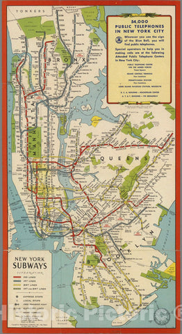Historic Map : Pocket Map, New York subways. Hagstrom Company, Inc. 1951 - Vintage Wall Art