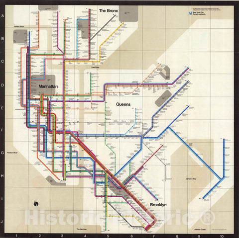 Historic Map - The Metropolitan Transportation Authority revised map of the rapid transit facilities of New York City Transit Authority, 1972 - Vintage Wall Art