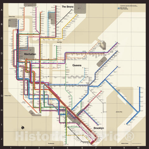 Historic Map - The Metropolitan Transportation Authority revised map of the rapid transit facilities of New York City Transit Authority, 1972 - Vintage Wall Art