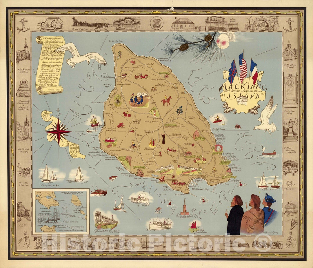 Historic Map : Mackinac Most Historic Spot in Michigan 1955 - Vintage Wall Art