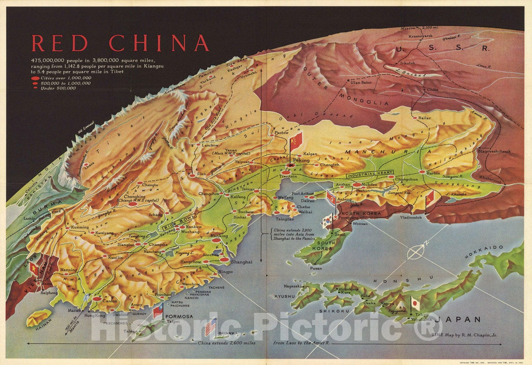 Historic Map : Red china 1955 - Vintage Wall Art