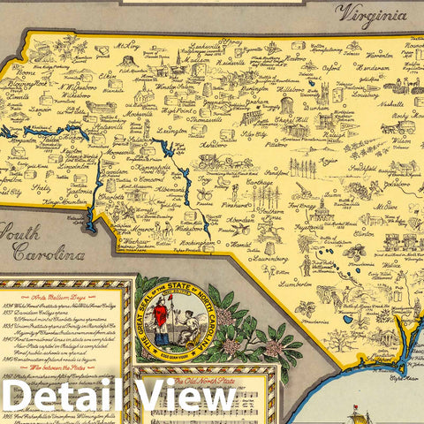 Historic Map : North Carolina : old north state 1958 - Vintage Wall Art