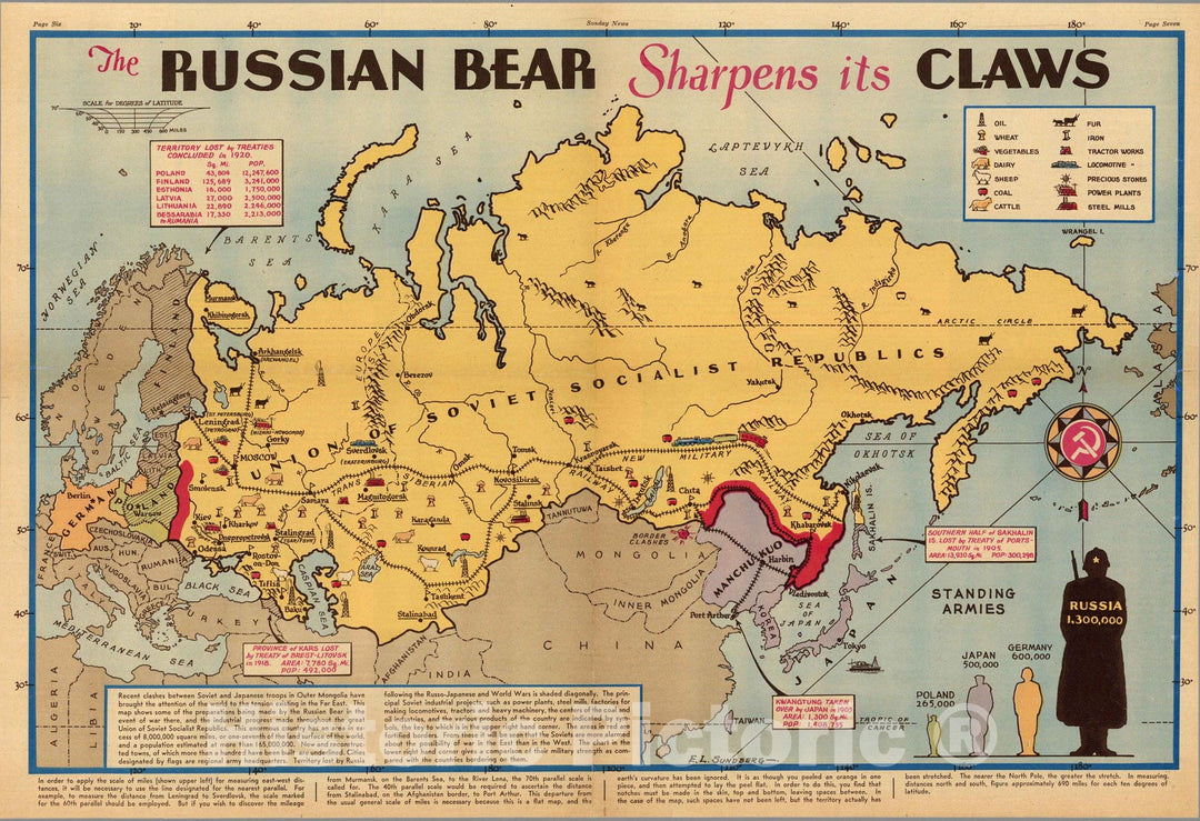 Historic Map : The Russian bear sharpens its claws 1944 - Vintage Wall Art