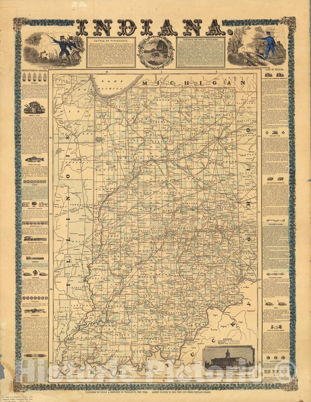 Historic Map - Indiana 1853 - Vintage Wall Art