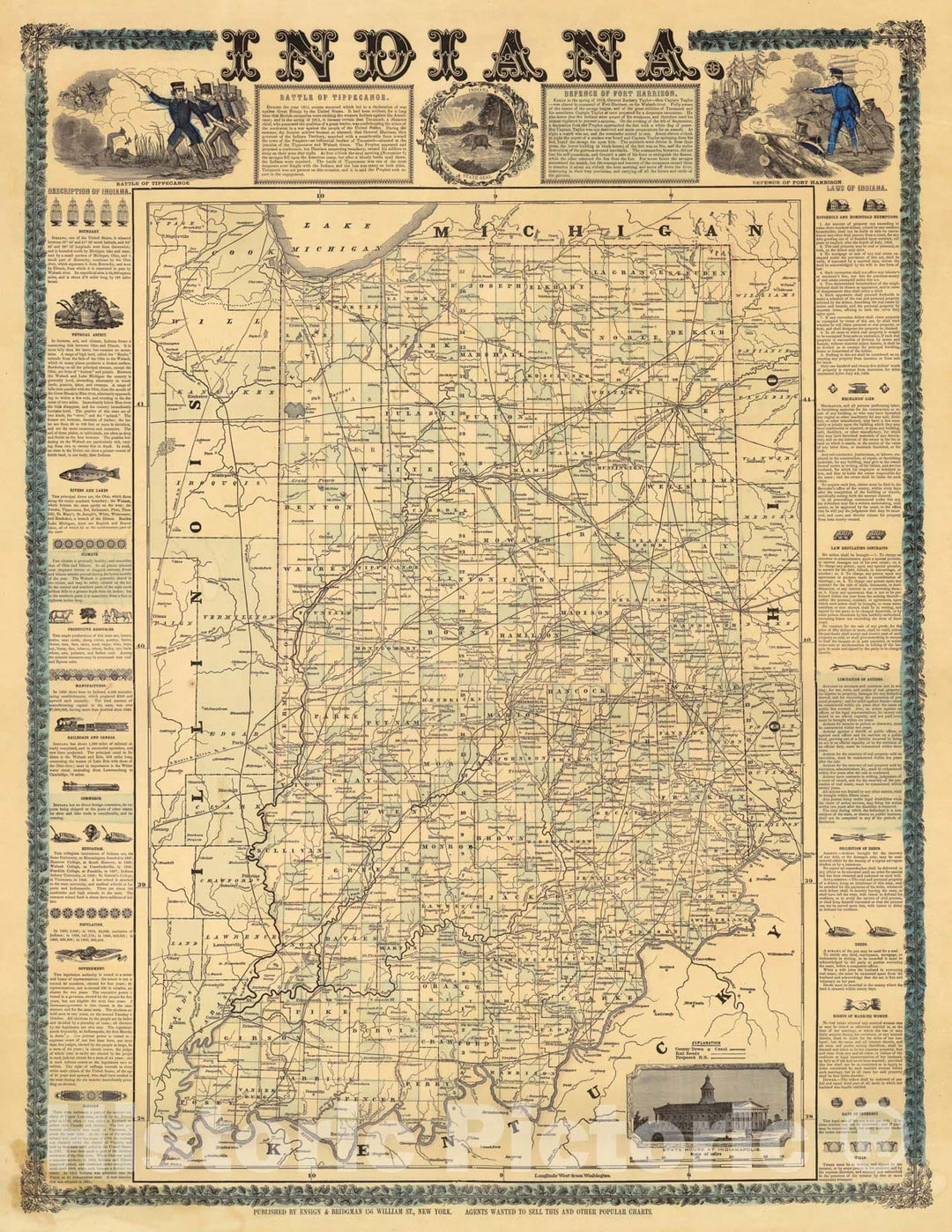 Historic Map - Indiana 1853 - Vintage Wall Art