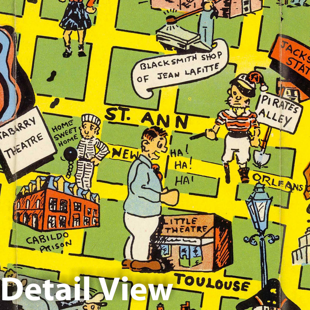 Historic Map : Bill Skacel's cartoon map of Vieux Carre New Orleans, 1946 - Vintage Wall Art