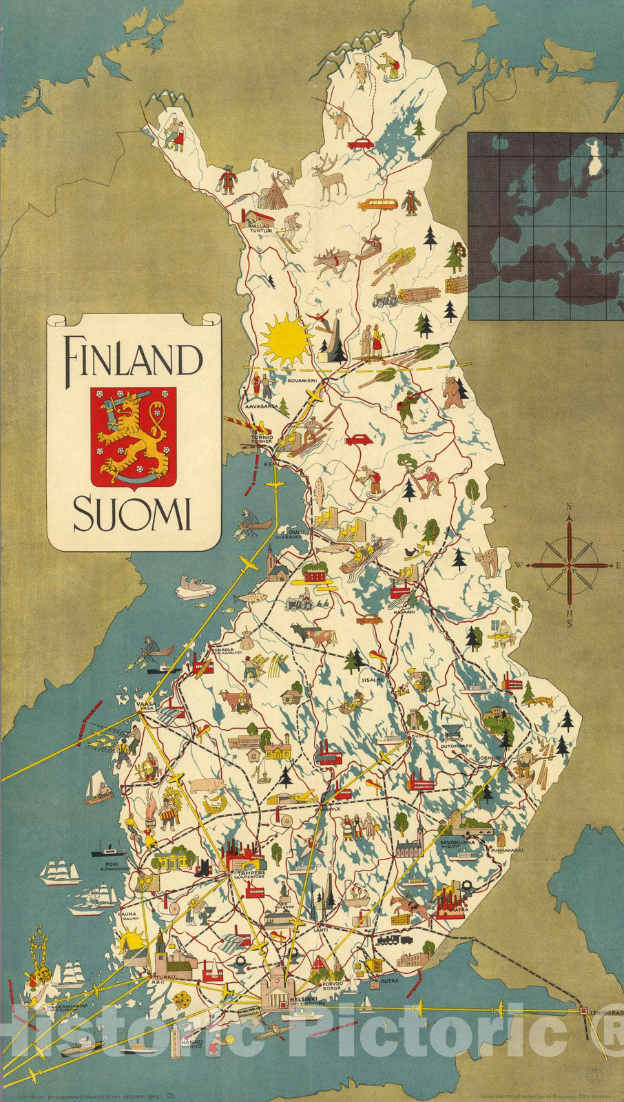 Historic Map : Finland, Finland Suomi 1949, Historic Map , Vintage Wall Art