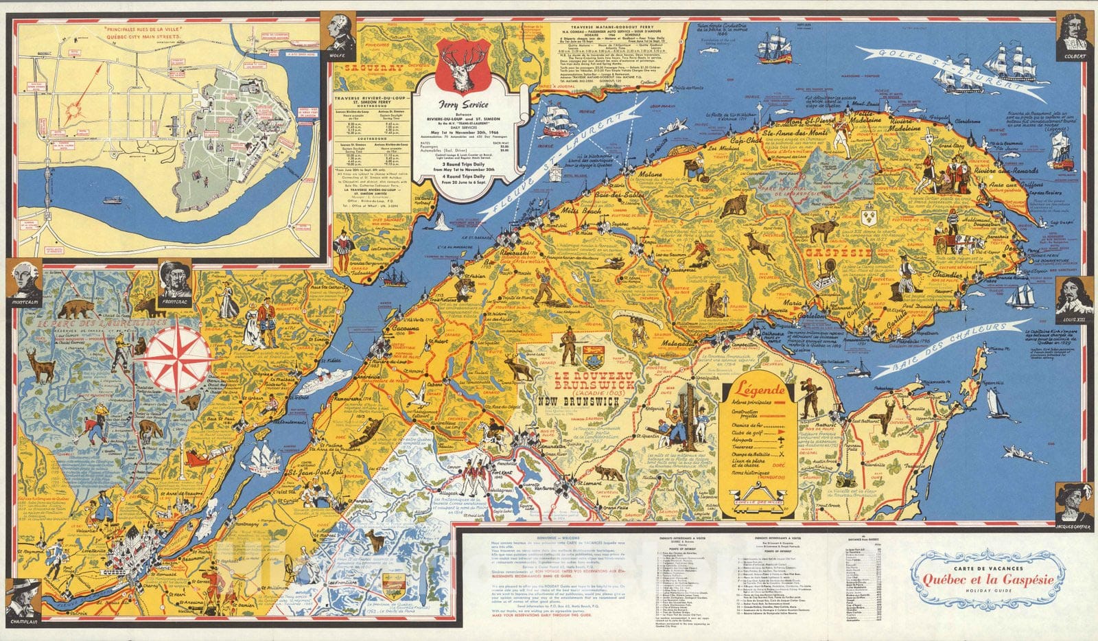 Historic Map : Canada, Quebec, Pocket Map, Carte de vacanes, Quebec et la Gaspesie : Holiday Guide 1959 , Vintage Wall Art