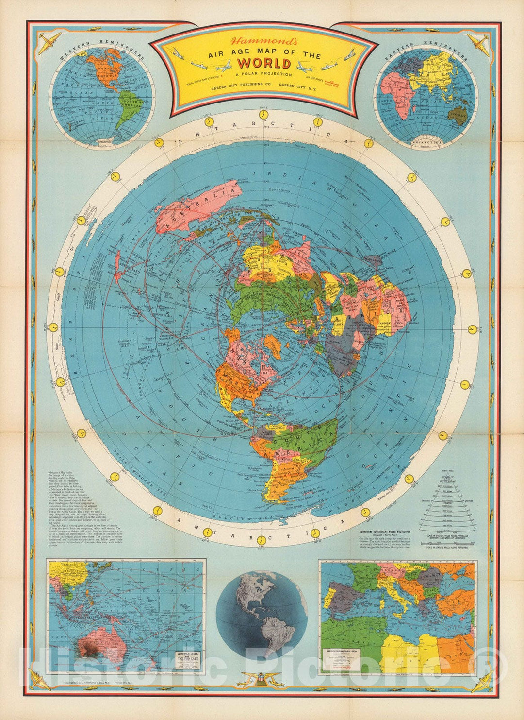 Historic Map : Air age map of the world. A polar projection, 1946 - Vintage Wall Art