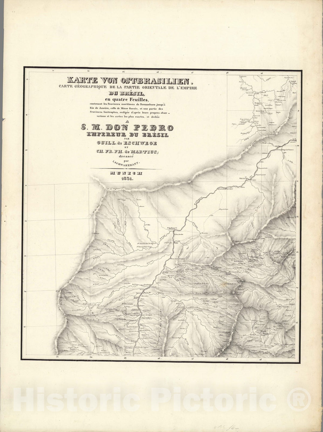 Historic Map : Brazil, Karte von Ost-Brasilien 1831 , Vintage Wall Art