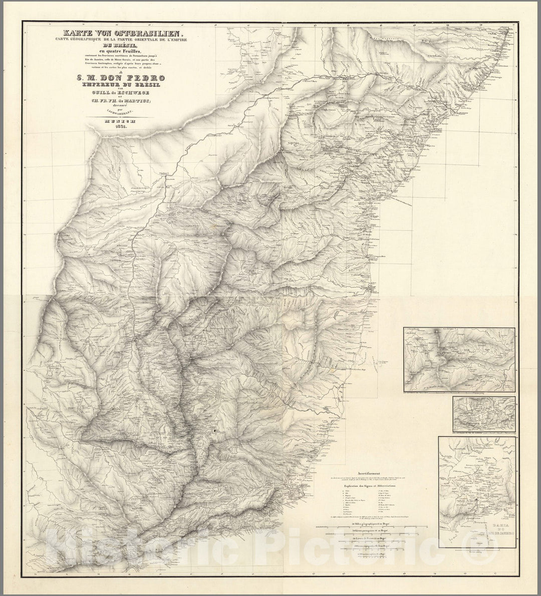 Historic Map : Brazil, Composite map: Karte von Ost-Brasilien, 1831 , Vintage Wall Art