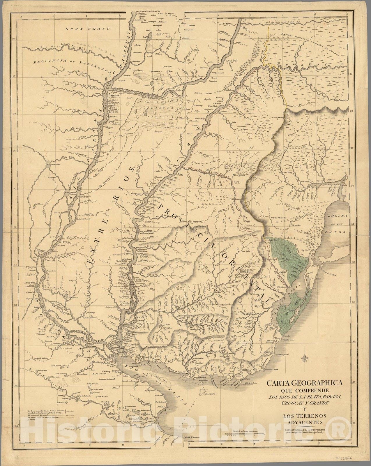 Historic Map : Uruguay, Carta Geographica los Rios de la Plata, Parana, Uruguay y Grande y Los Terrenos Adyacentes. 1827 , Vintage Wall Art