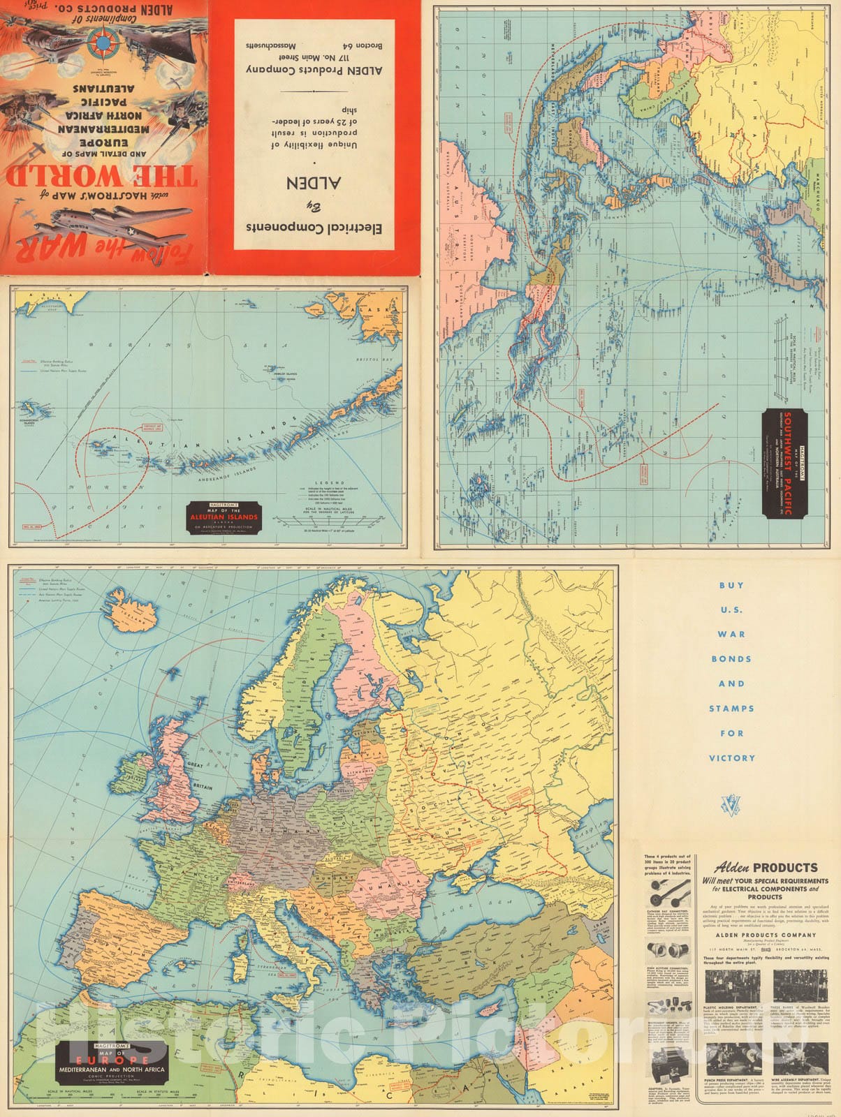 Historic Map : Aleutian Islands, Alaska. Europe, Mediterranean and North Africa. Southwest Pacific. 1942 v2 - Vintage Wall Art