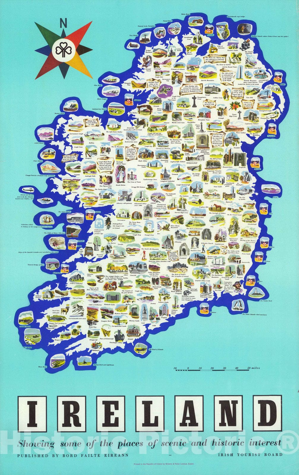 Historic Map : Ireland : showing some of the places of scenic and historic interest 1950 - Vintage Wall Art