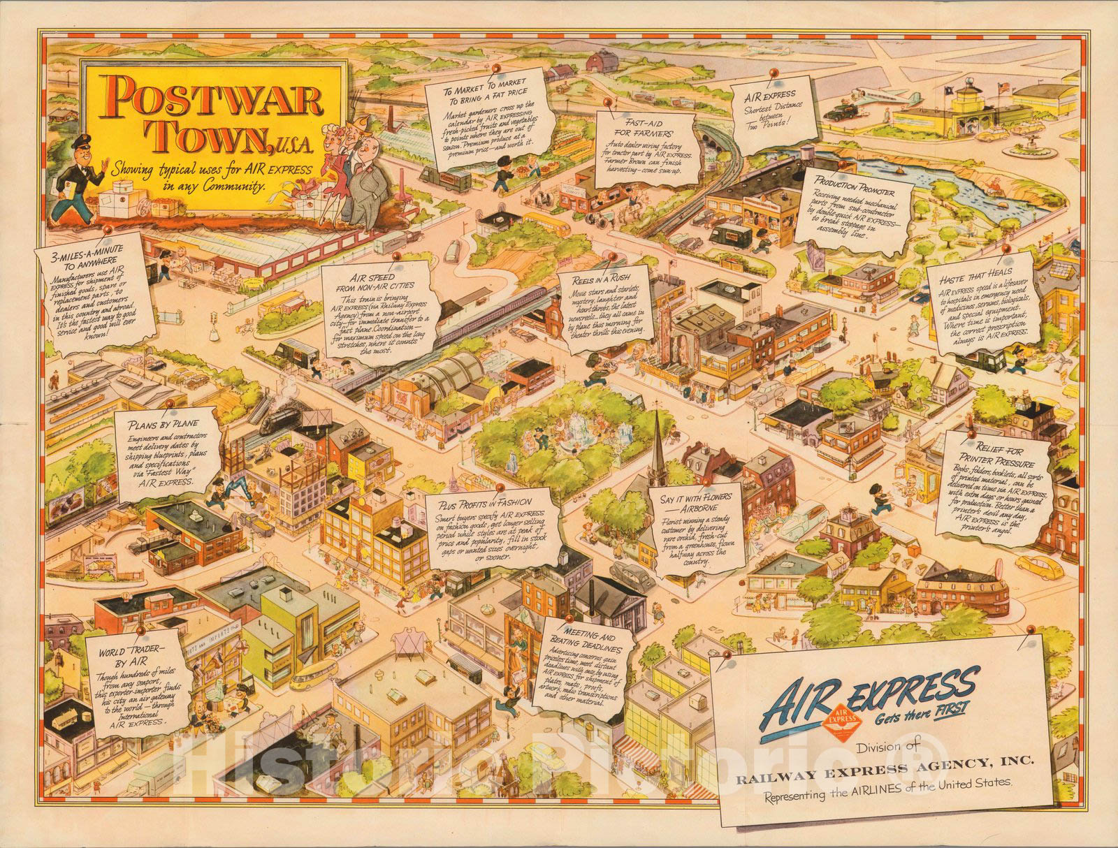 Historic Map : Pocket Map, Postwar Town, U.S.A. 1945 - Vintage Wall Art