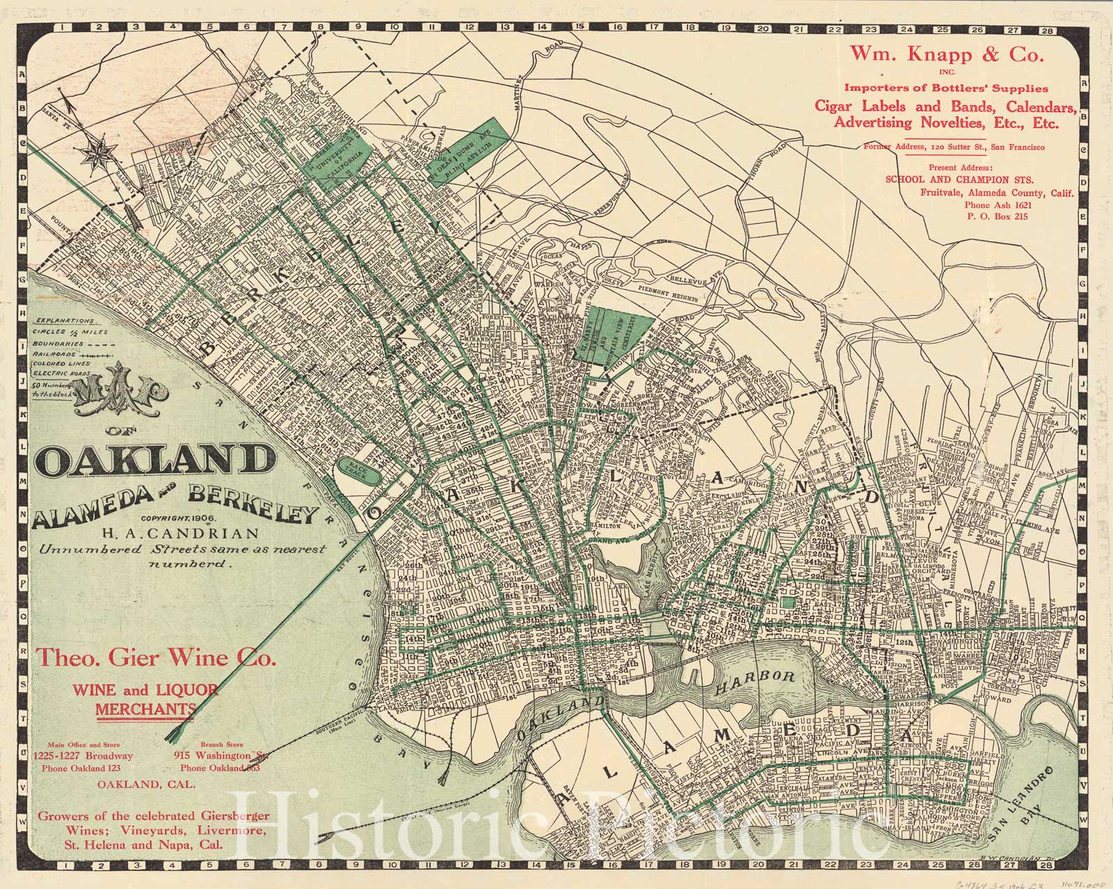 Historic Map : Map of Oakland, Alameda and Berkeley. Copyright, 1906 - Vintage Wall Art
