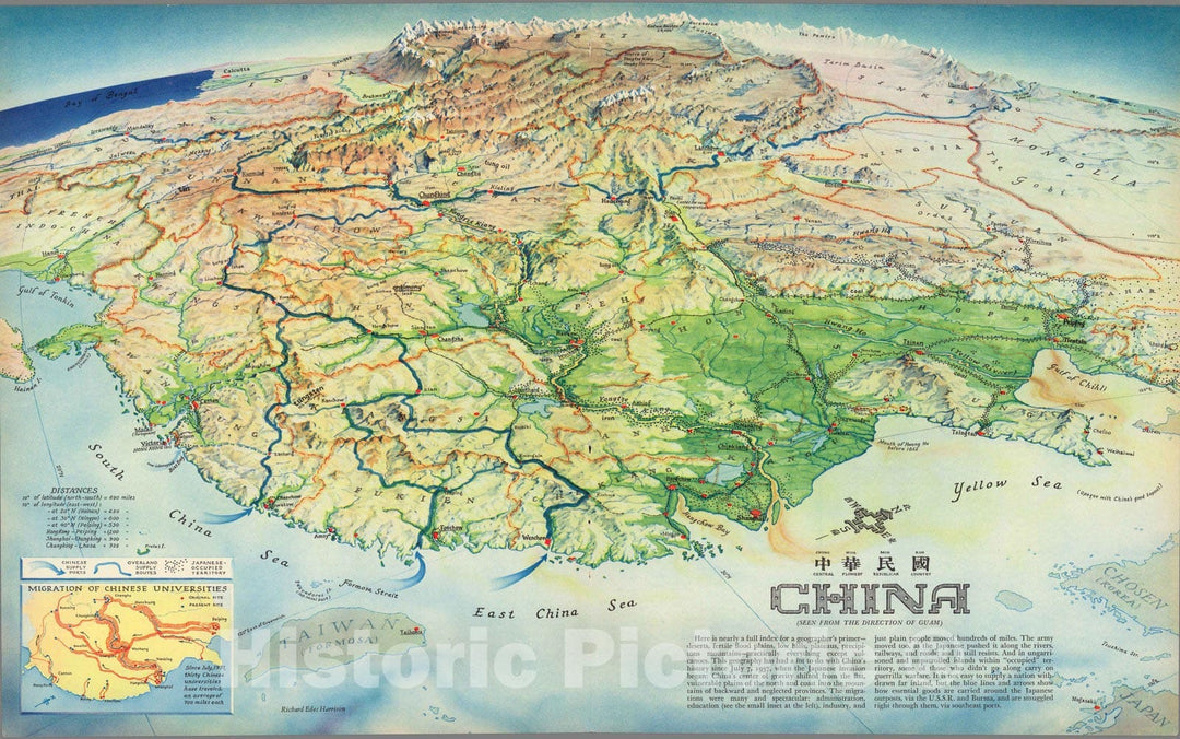 Historic Map : China (Seen from the direction of Guam) 1941 - Vintage Wall Art