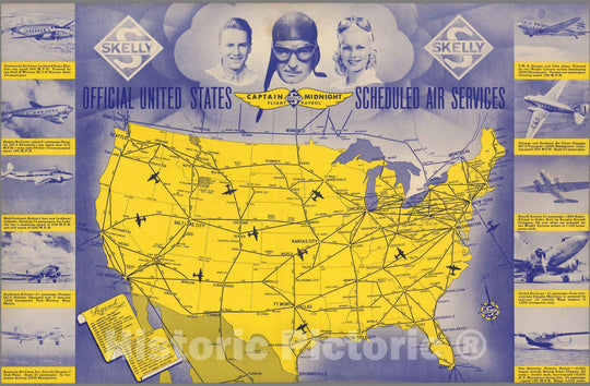 Historic Map : official united states scheduled air services 1940 - Vintage Wall Art