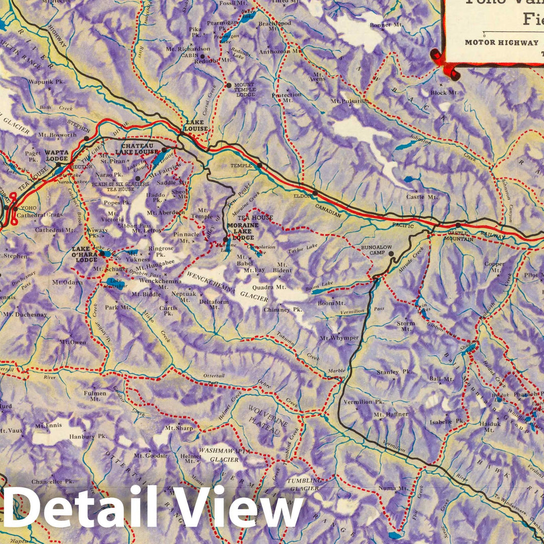 Historic Map : Banff Lake Louise : Columbia Icefield Highway, Yoho Valley Emerald Lake field Golden 1941 - Vintage Wall Art