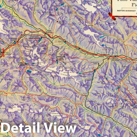 Historic Map : Banff Lake Louise : Columbia Icefield Highway, Yoho Valley Emerald Lake field Golden 1941 - Vintage Wall Art