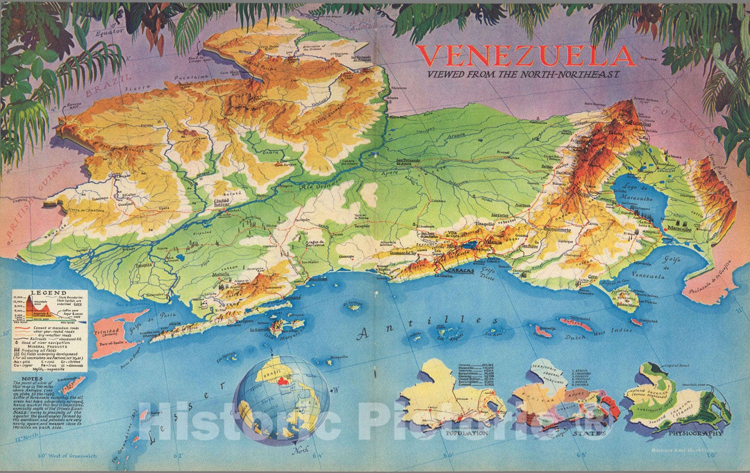 Historic Map : Venezuela : Viewed from the North-Northeast 1939 - Vintage Wall Art