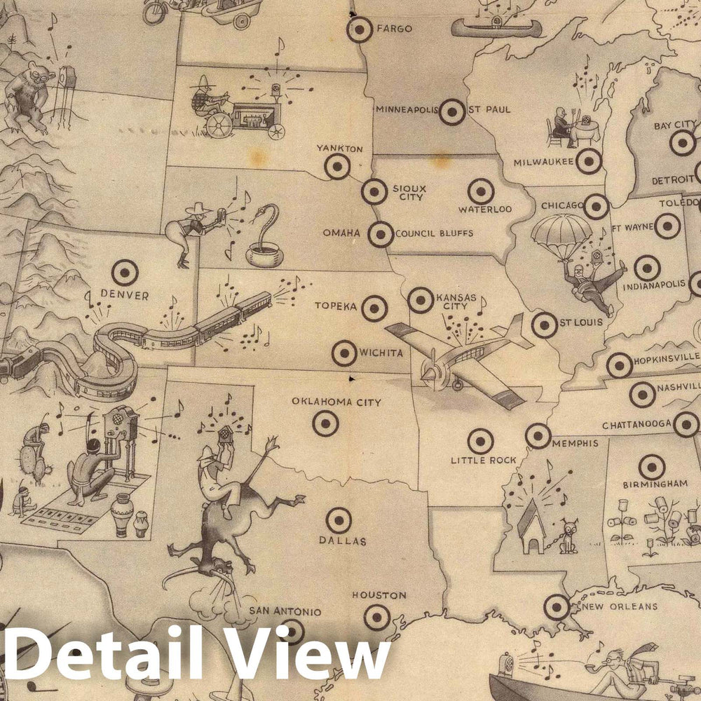 Historic Map : Radio map of these United States. Showing KLZ and affiliated Columbia stations, 1922 - Vintage Wall Art