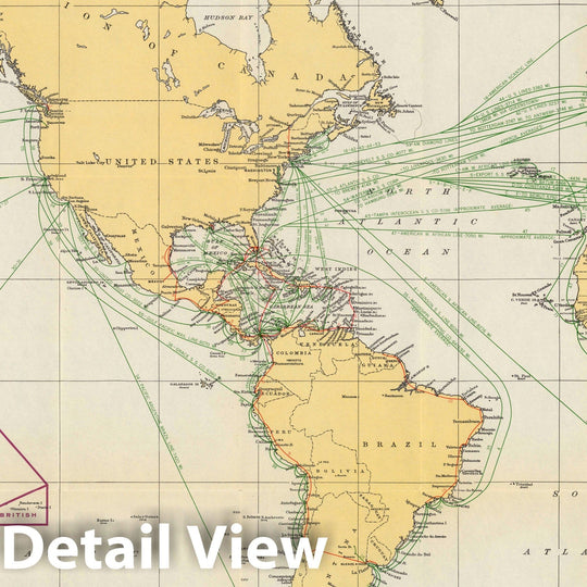 Historic Map : Post office Department : Ocean map showing Merchant Marine Act mail routes, 1936 - Vintage Wall Art