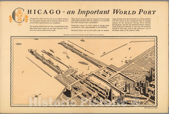 Historic Map : Case Map, Proposed downtown Chicago River harbor development 1928 - Vintage Wall Art