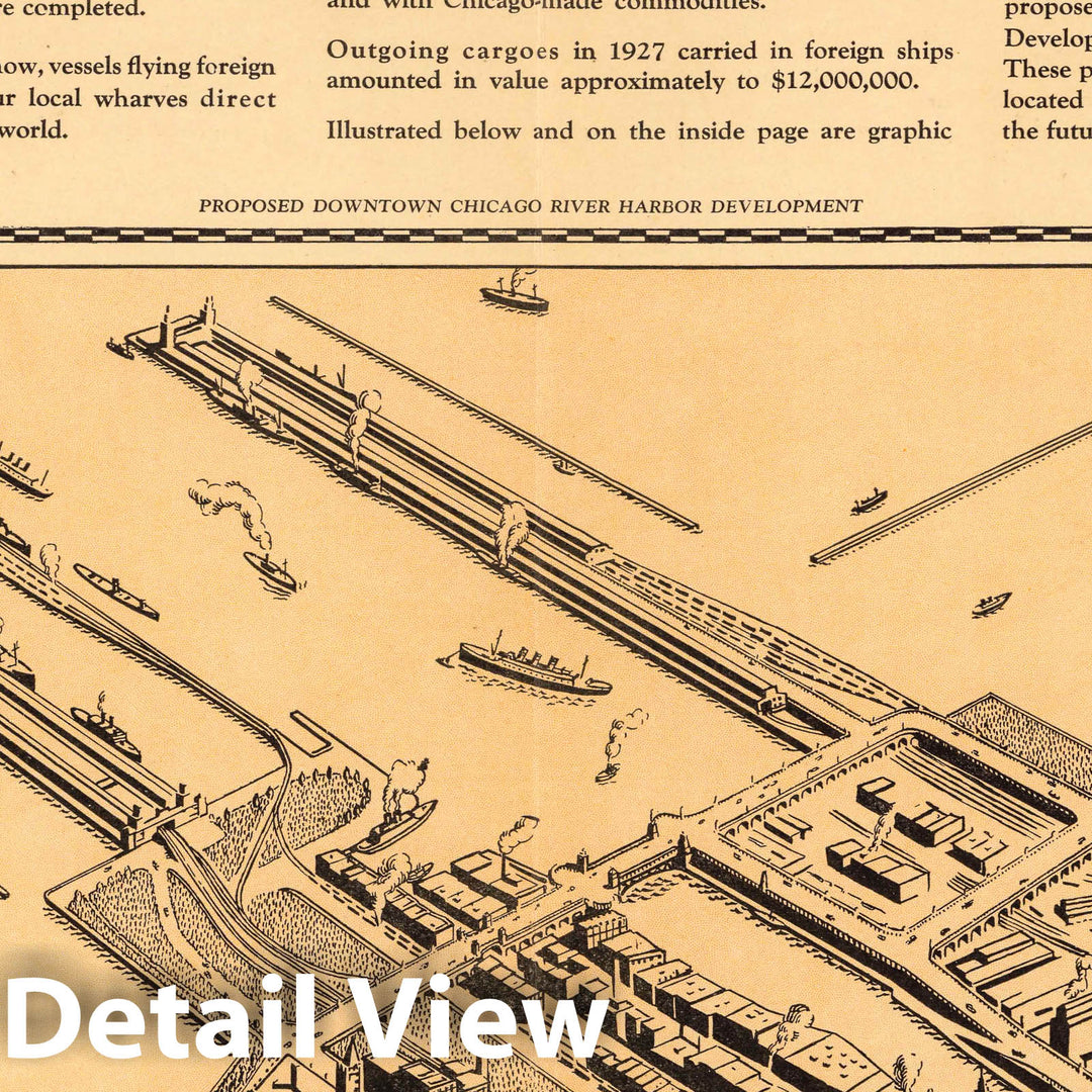 Historic Map : Case Map, Proposed downtown Chicago River harbor development 1928 - Vintage Wall Art