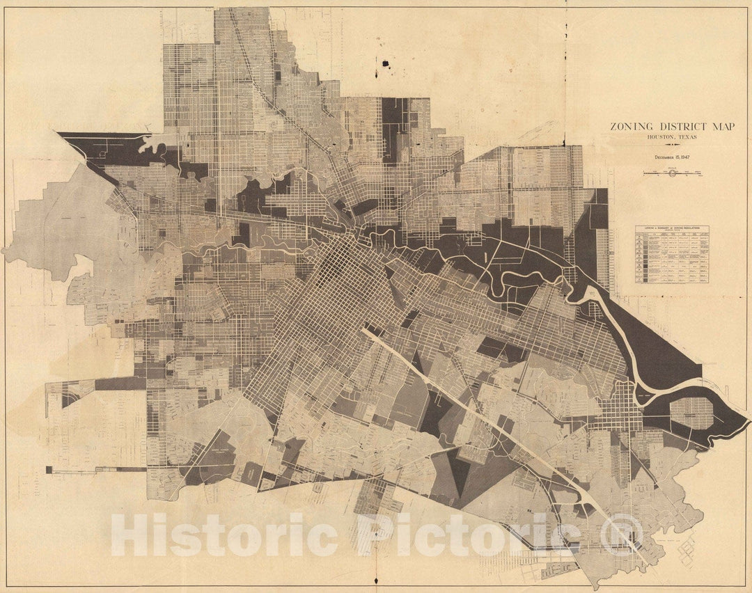 Historic Map : Zoning district map : Houston, Texas. December 15, 1947 - Vintage Wall Art