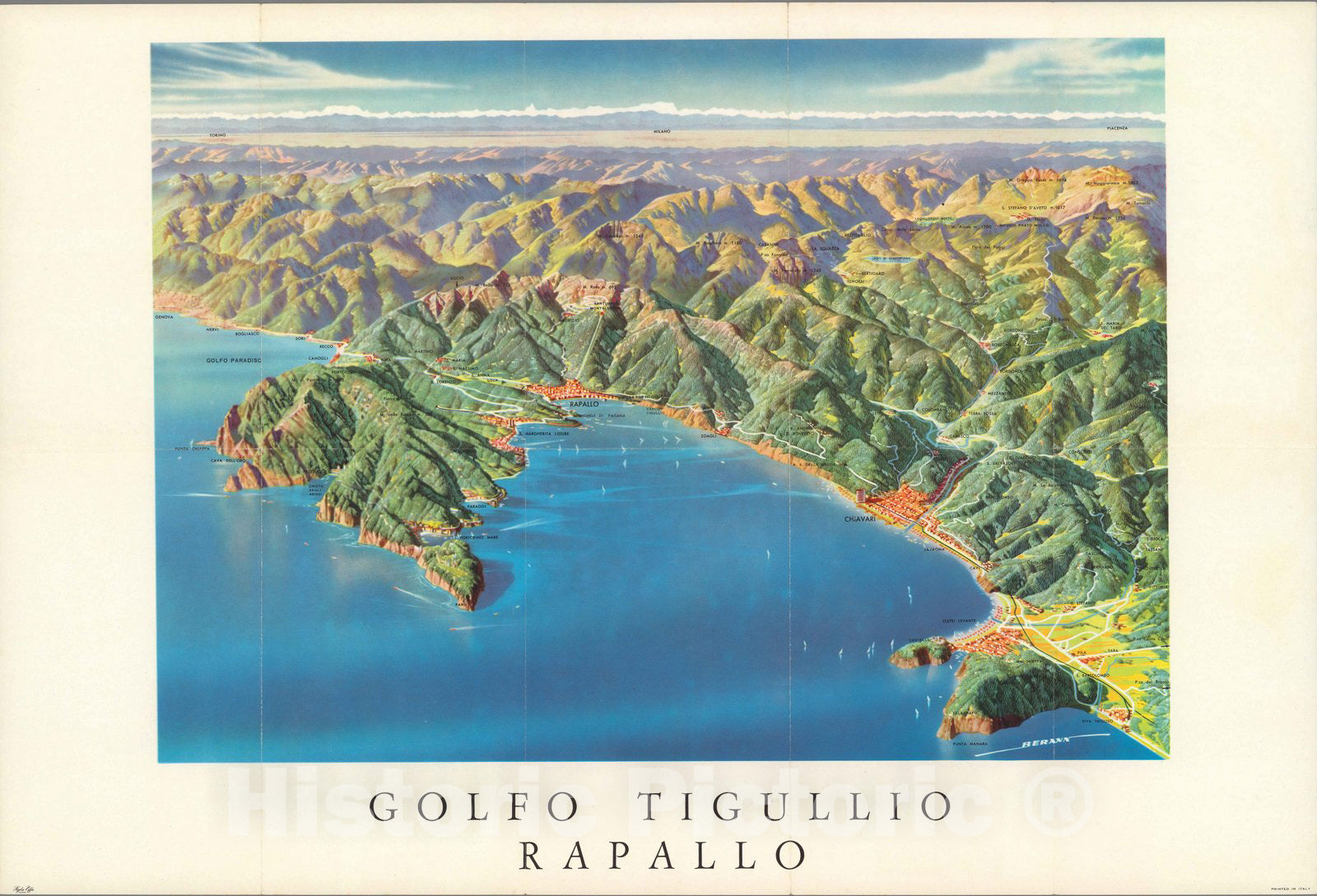 Historic Map : Italy, Rapallo, Gulf of, Region (Italy) Pocket Map, Golfo Tigullio Rapallo. Sigla Effe, Genova 1960 , Vintage Wall Art