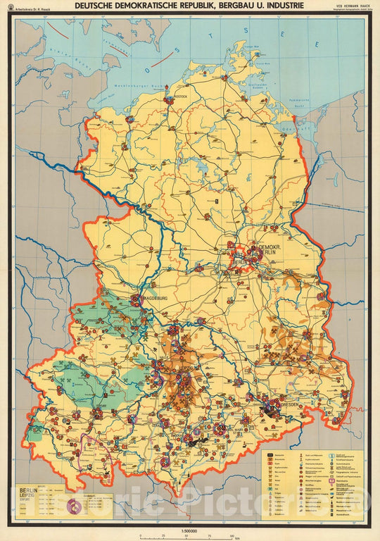 Historic Map : Germany, Deutsche Demokratische Republik, Bergbau u. industrie 1965 , Vintage Wall Art