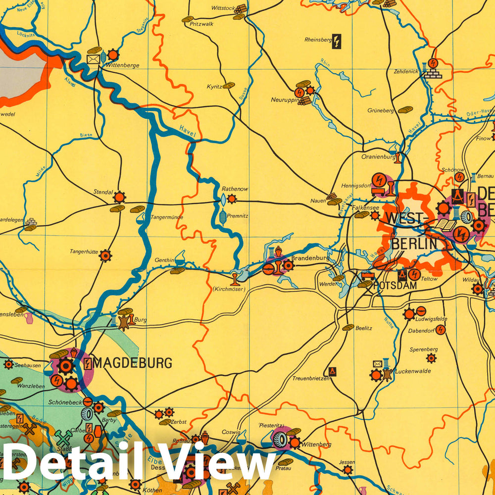 Historic Map : Germany, Deutsche Demokratische Republik, Bergbau u. industrie 1965 , Vintage Wall Art