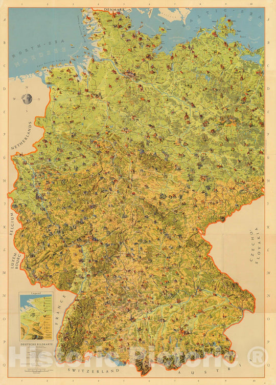 Historic Map : Deutsche bildkarte : panoramic map and index of Germanys outstanding sights, 1954 - Vintage Wall Art