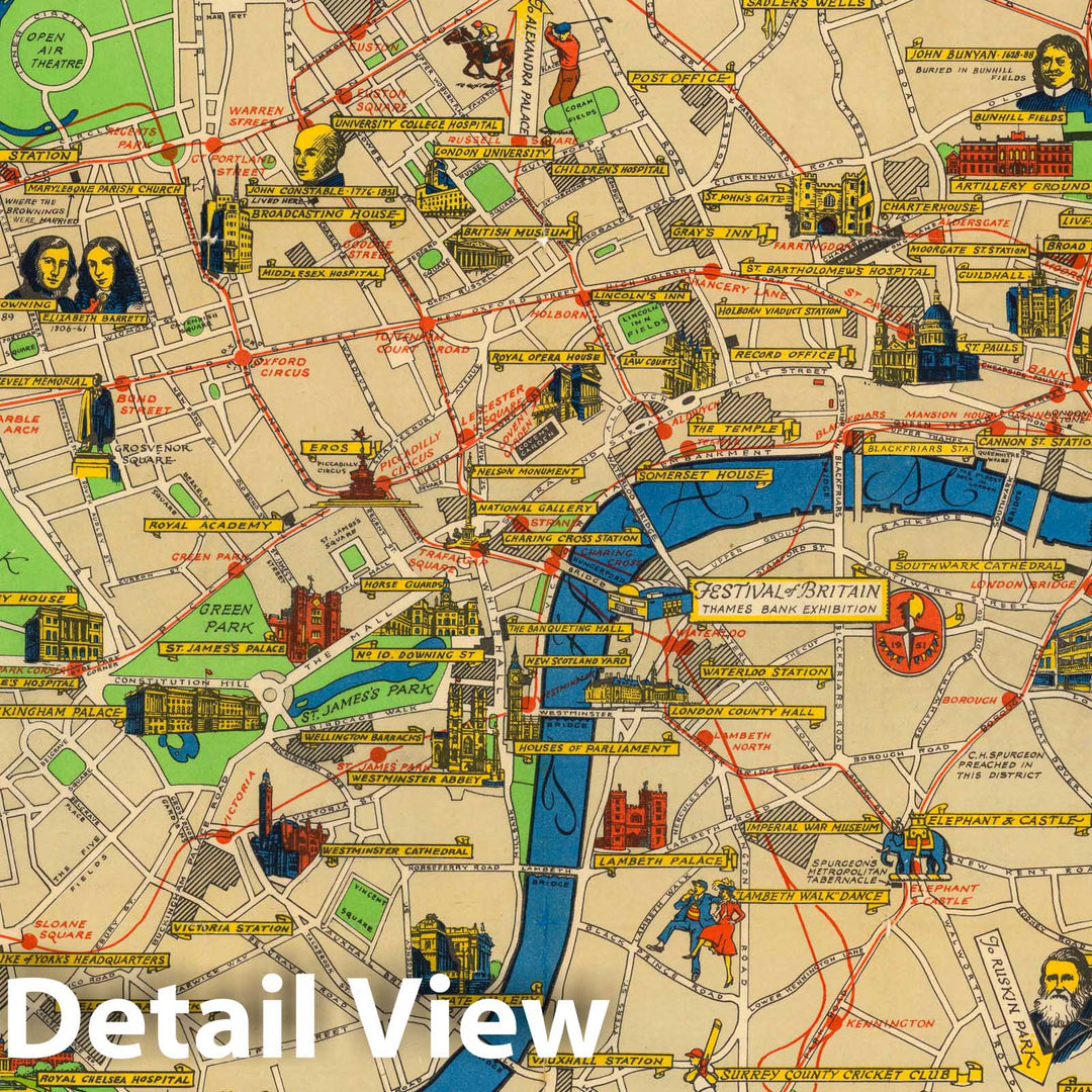 Historic Map : Festival of Britain : Guide to London. News Chronicle 1951 - Vintage Wall Art