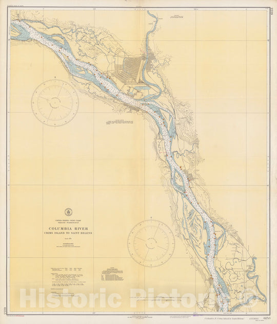 Historic Map : Oregon, Columbia River Columbia River, Crims Island to Saint Helens. U.S.C. & G.S. 6153 1945 , Vintage Wall Art