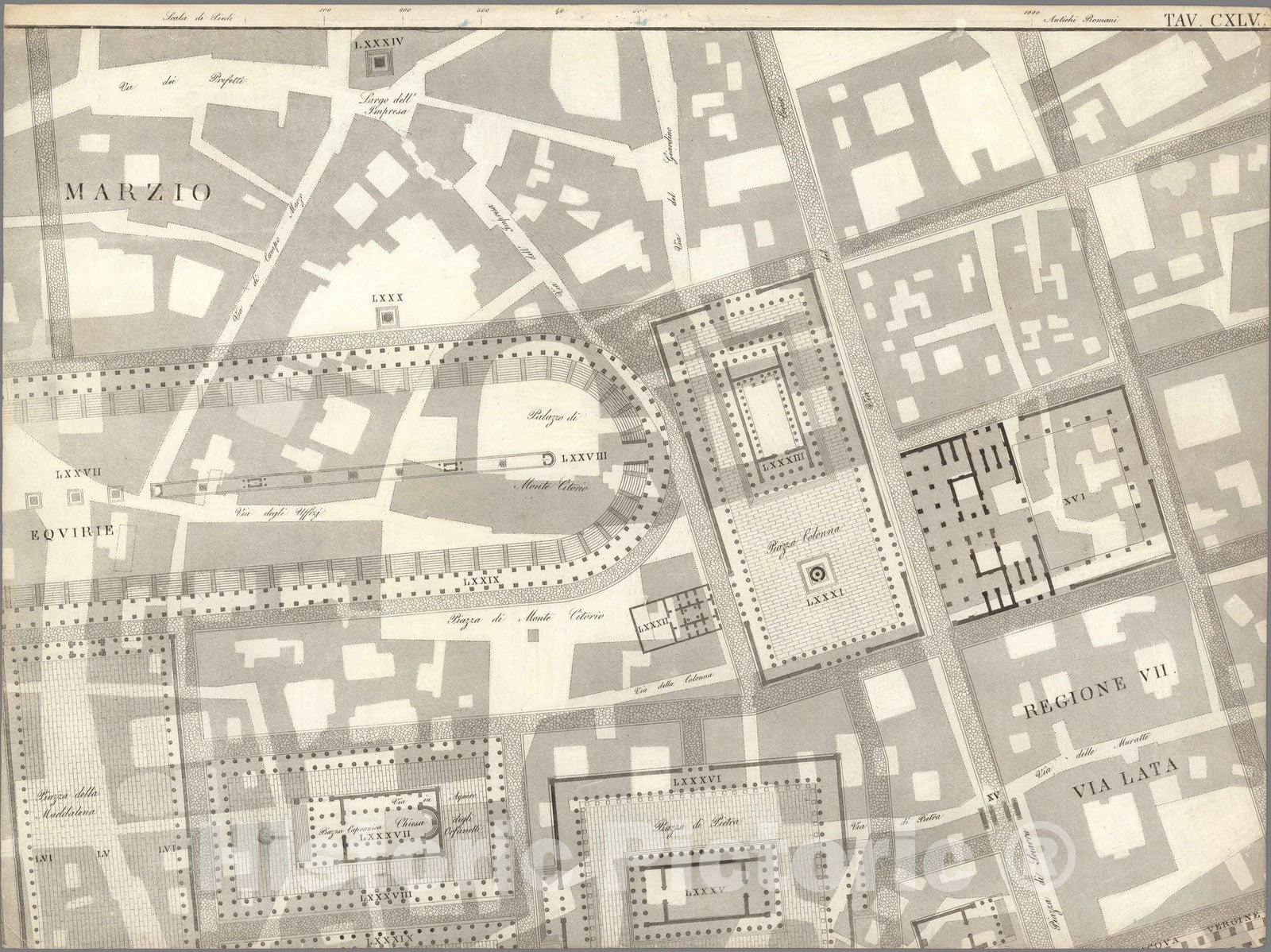 Historic Map : Italy , Rome (Italy), TAV II .A Pianta topografica della parte media di Roma antica 1847 , Vintage Wall Art