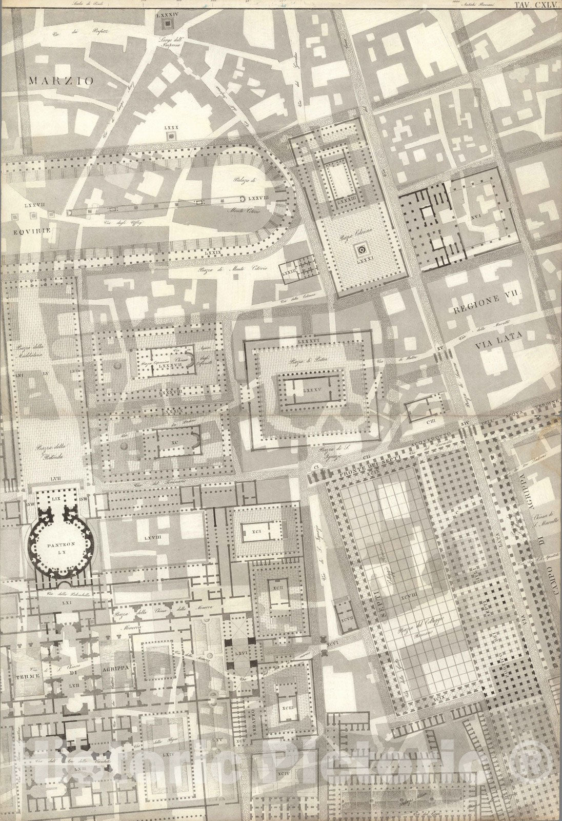 Historic Map : Italy , Rome (Italy), TAV II .A-B Pianta topografica della parte media di Roma antica 1847 , Vintage Wall Art