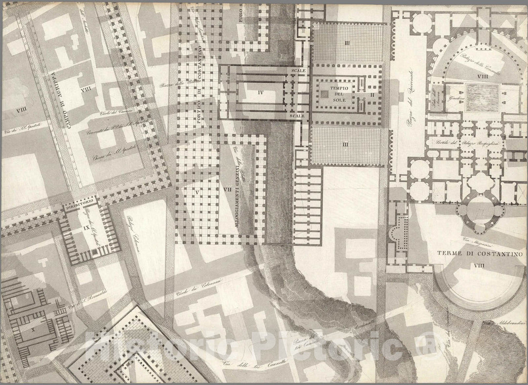 Historic Map : Italy , Rome (Italy), TAV III .B Pianta topografica della parte media di Roma antica 1847 , Vintage Wall Art