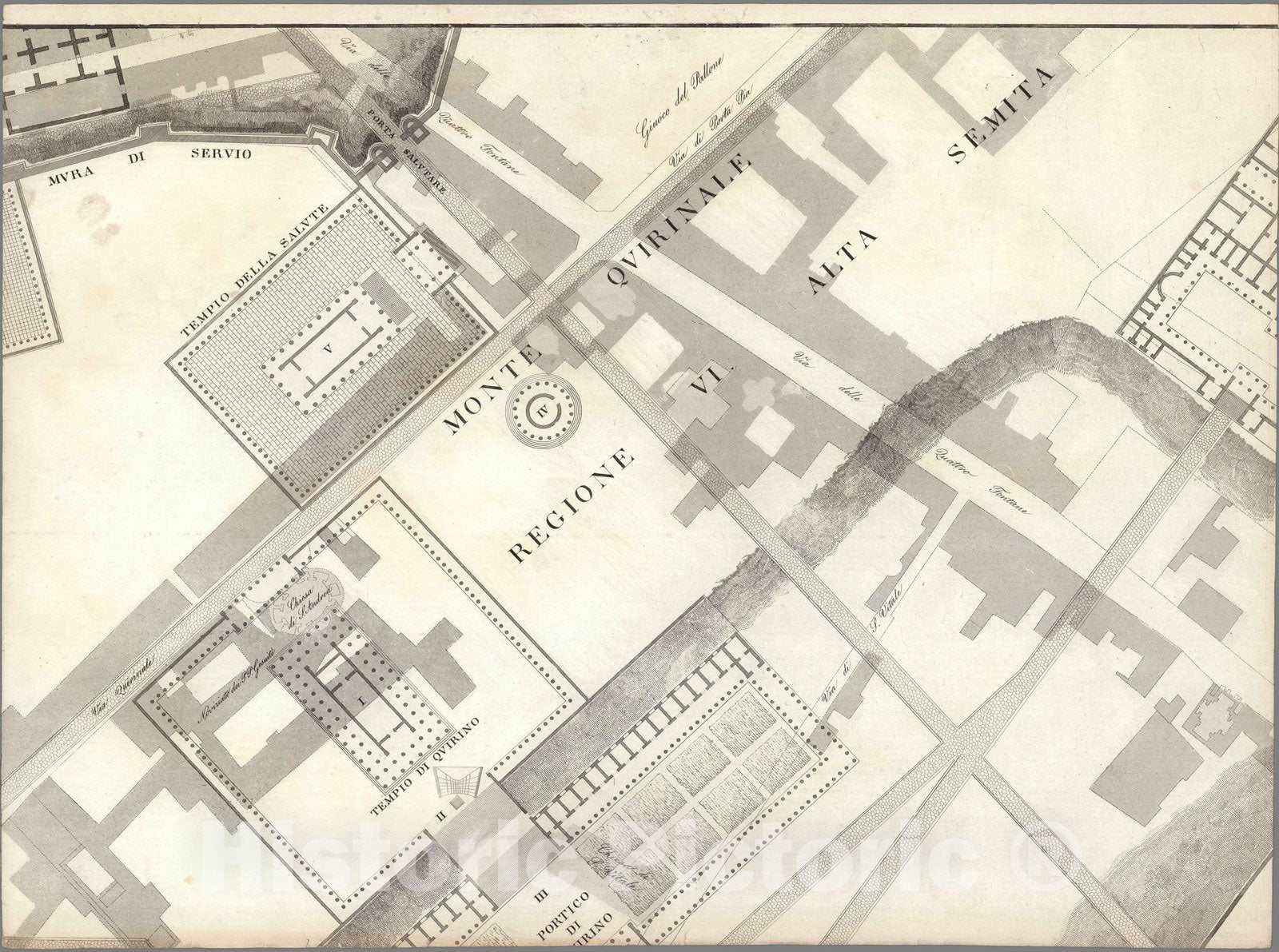 Historic Map : Italy , Rome (Italy), TAV IV .A Pianta topografica della parte media di Roma antica 1847 , Vintage Wall Art